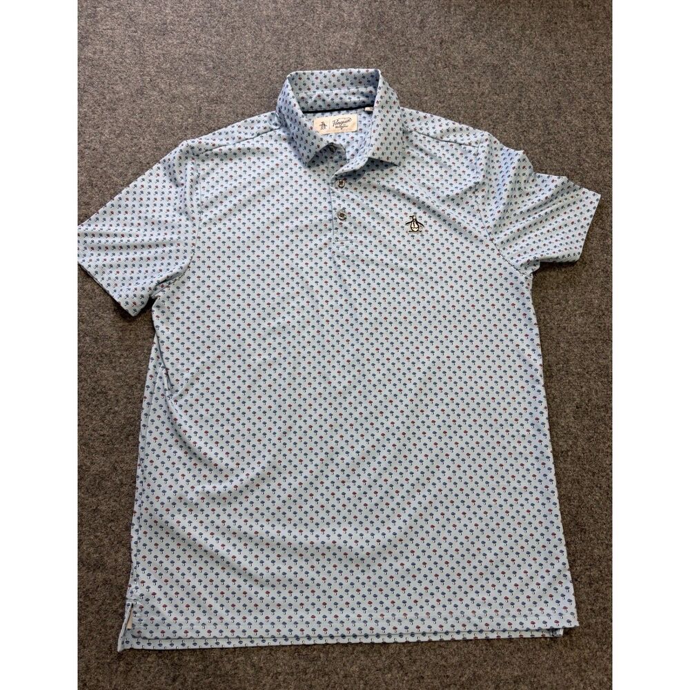 Original Penguin Mushroom Print Golf Polo Blue Red Men's Small.